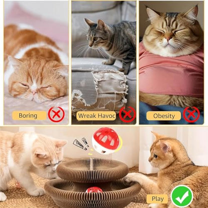 2Pcs Magic Organ Cat Scratcher Toy, Extra-Thick & Large Connectable Cardboard Cat Scratching Board with Bell Ball, Interactive Enrichment Toy for Indoor Cats & Kittens - size: 2Pack