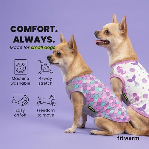 Fitwarm 2 Pack Mermaid & Scale UPF 50+ UV Sun Protection Dog Shirt, Lightweight Cooling Vest, Quick Dry Summer Clothes for Small Dogs Girl, Pet Outfit, Purple, Pink, White, XS - color: Mermaid & Scale, size: X-Small