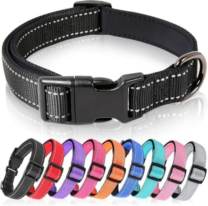 HEELE Dog Collar, Reflective Dog Collar, Soft Neoprene Padded Breathable Nylon Pet Collar Adjustable for Small Dogs, Black, S(10.23-14.96") - color: Black, size: Small (10.23-14.96")