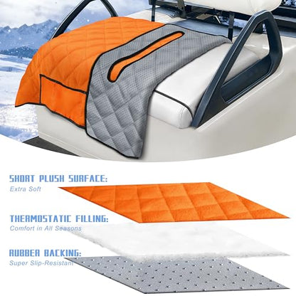 Golf Cart Seat Covers with 4 Front Pockets, Thick Seat Towel Blanket with Non-Slip Backing, Fits EZGO, Club Car, Yamaha and More 2 & 4 Passenger Golf Carts, Orange - color: Orange