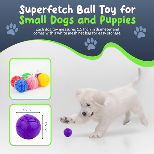 SuperFetch Dog Balls 1.5 Inch - Squeaky Dog Toys for Small Dogs and Puppies - Rubber Balls for Fetch, Training, Teething, Boredom and Solo Play - 6 Pack