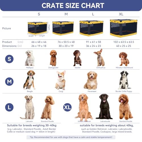 Soft-Sided Dog Crate 40 Inch XL by A4PET, Collapsible Foldable Crate for Large Dogs, Breathable Mesh, Washable Cover, Patented Screw Frame, Travel & Car Safe - color: Blue+Yellow, size: 40.0"L x 25.0"W x 25.0"H