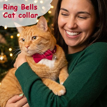 Cat Collar Breakaway Cat Bow Tie Adjustable from 7 to 11 Inches Soft Velvet Bowtie Cat Collar with Bell for Kitten Puppy Cats Wedding Costumes (Red) - color: Red