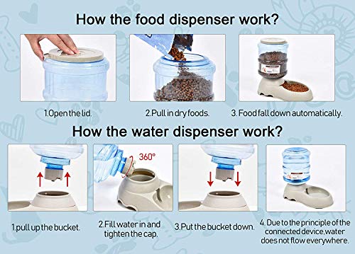 Pet Feeding Solution Automatic Cat & Dog Cafe Feeder and Water Dispenser in Set with Food Scoop - Ito Rocky 6-Meal Automatic Food Dispenser for Small/Middle Puppy and Kitten - color: Grey Feeder and Water Dispender