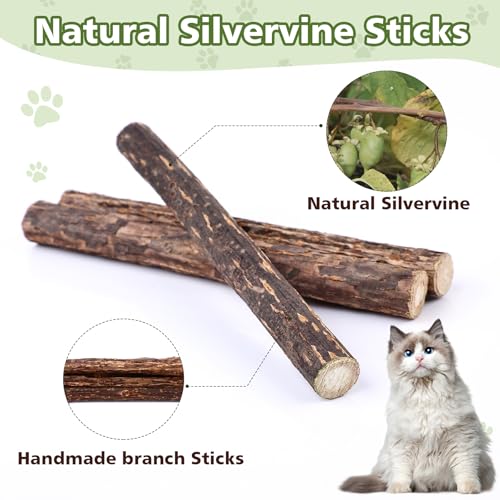 WOUSEDO 6 Pack Silvervine Sticks Cat Toy, Natural Chew Stick for Dental Care Teeth Cleaning,Matatabi Cat nip Treat Toys for Indoor Cats& Kittens - size: 6 PACK