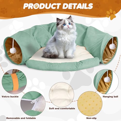 Spardar Bunny Tunnel Bed, 2-in-1 Collapsible Tunnel Tubes Toys, Washable, with Removable Mat Hideout, Interactive Toys for Rabbits Chinchilla Hedgehog Guinea Pigs Kitty, Matcha Green - color: Matcha Green