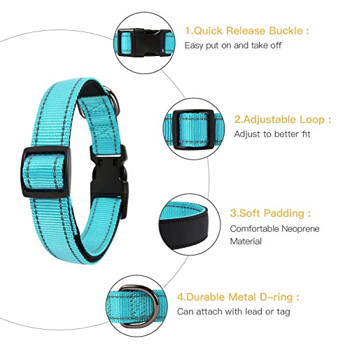 HEELE Dog Collar, Reflective Dog Collar, Soft Neoprene Padded Breathable Nylon Pet Collar Adjustable for Small Dogs, Sky Blue, S(10.23-14.96") - color: Sky Blue, size: Small (10.23-14.96")