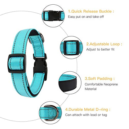 HEELE Dog Collar, Reflective Dog Collar, Soft Neoprene Padded Breathable Nylon Pet Collar Adjustable for Small Dogs, Sky Blue, S(10.23-14.96") - color: Sky Blue, size: Small (10.23-14.96")