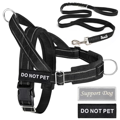 Lukovee No Pull Dog Harness and Leash Set - Heavy Duty Dog Vest with Soft Velvet Padding for Medium Large Dogs, Adjustable Reflective Tactical Harness with 2 Control Handles & Front Clip (S, Black) - color: Black, size: Small