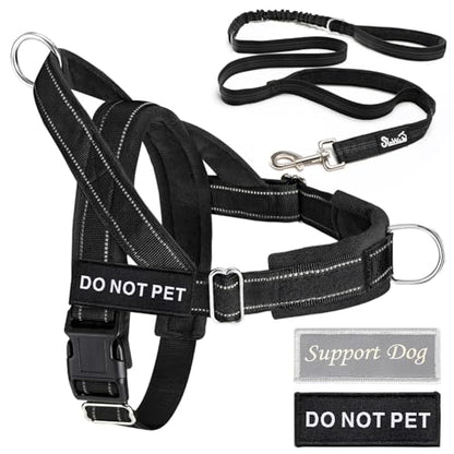 Lukovee No Pull Dog Harness and Leash Set - Heavy Duty Dog Vest with Soft Velvet Padding for Medium Large Dogs, Adjustable Reflective Tactical Harness with 2 Control Handles & Front Clip (M, Black) - color: Black, size: Medium