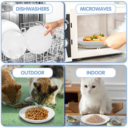 6 Pack Cat Food Bowl, Ceramic Cat Bowls, Anti Whisker Fatigue Cats Bowl Set,5.5 Inches Shallow Wide Kitten Plates for Food and Water (White-C) - color: White