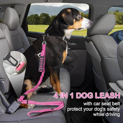 Heavy Duty Dog Leash for Medium Large Dogs that Pull,4-6FT Shock Absorbing Bungee Tactical Dog Leash with Control Padded Handle and Car Seatbelt, Reflective Lead for Walking Training,Pink - color: Pink