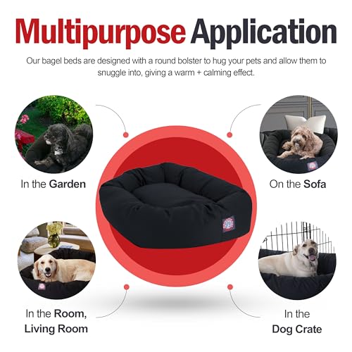 Majestic Pet 40 Inch Bagel Calming Dog Bed Washable – Cozy Soft Round Pet Bed with Spine Support for Dogs to Rest their Head - Fluffy Donut Puppy Bed 40x29x9 (Inch) - Large – Black - color: Black
