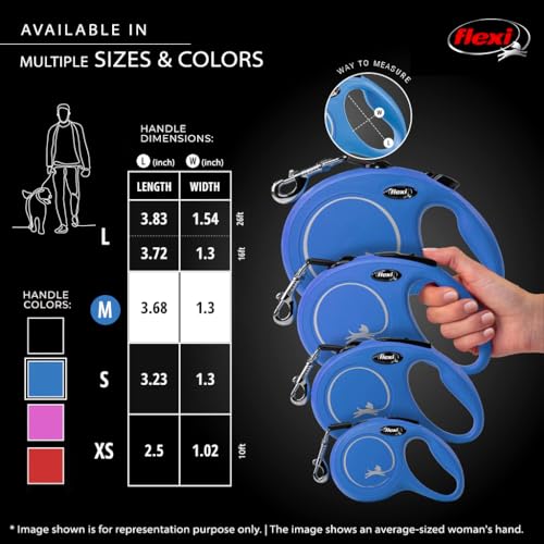 FLEXI New Classic Tape Retractable Dog Leash for Medium Dogs Upto 55 lbs. – 16 ft., Blue | Tangle Free Pet Walking Leash with One-Handed Brake, Pause, Lock|German Quality Product - color: Blue, size: Medium - 16 Feet (Tape)