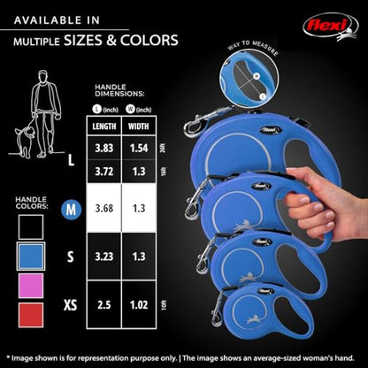 FLEXI New Classic Tape Retractable Dog Leash for Medium Dogs Upto 55 lbs. – 16 ft., Blue | Tangle Free Pet Walking Leash with One-Handed Brake, Pause, Lock|German Quality Product - color: Blue, size: Medium - 16 Feet (Tape)