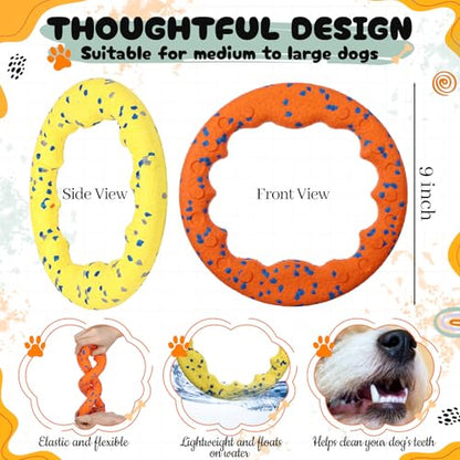 2 Pcs 9 Inch Dog Ring Dog Toy Flying Discs Training Ring Water Floating Fetch Toys Puppy Floating Pet Chewers for Throwing Catching Medium Large Breeds