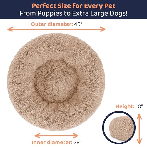 Donut Dog Bed - Premium Comfort for Anxiety Relief - Fluffy & Calming Design with Ultra-Plush Support | Cozy Round Dog Bed with Super Soft Circle Style (Camel, X-Large)