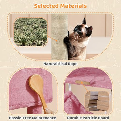 Yaheetech 64.5in Extra Large Cat Tree, Multi-Level Sturdy Tower with 2 Perches, 2 Condos, 5 Sisal Scratching Posts, Hammock Basket & Dangling Balls, Ideal for Large Kitty Multi-Cat Households, Pink - color: Pink, size: 64.5in