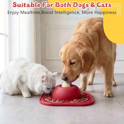 Slow Feeder Dog Bowls & Lick Mat for Liquid and Thick Treat, Anti-Slip Dog Lick Bowl with Interactive Rolling Ball, 5/6 Cup Pup Licking Toy for Large Medium Small Dogs and Cats Red - color: Red