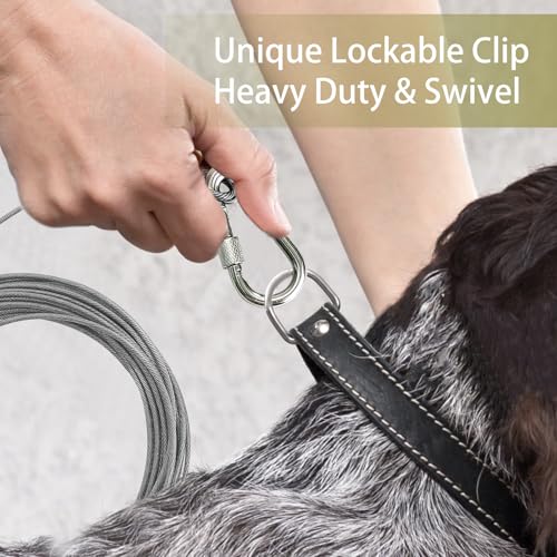 Dog Tie Out Cable 16.4FT Dog Runner for Stainless Steel Wire Cable, Anti Rust Spiral Stake, Outside Leash & Chain for Camping and Yard, 8'' Heavy Duty for Medium-Large Dogs Up to 125 lbs (Gray) - color: Gray-15FT