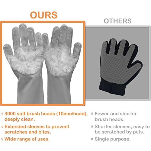 Pet Grooming Gloves, Dog Bathing Gloves with High-Density Teeth, Heat Resistant Silicone Cat Hair Remover with Enhanced Five Finger Design, Bathing and Massaging for Dogs and Cats (Grey) - color: Grey