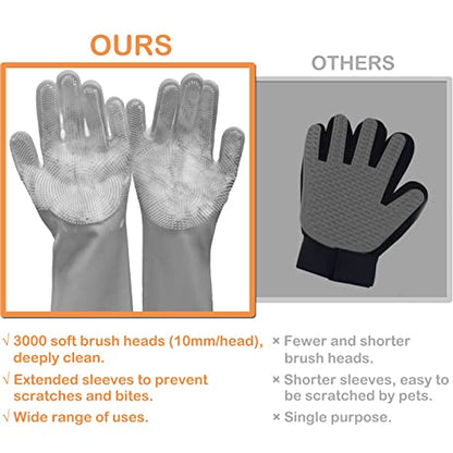 Pet Grooming Gloves, Dog Bathing Gloves with High-Density Teeth, Heat Resistant Silicone Cat Hair Remover with Enhanced Five Finger Design, Bathing and Massaging for Dogs and Cats (Grey) - color: Grey