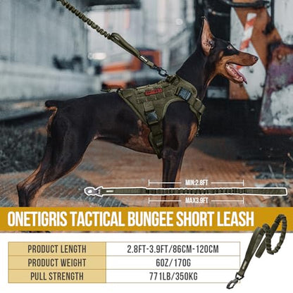 OneTigris Tactical Dog Training Bungee Leash with 2 Control Handle Quick Release Nylon Leads Rope(Ranger Green) - color: Green