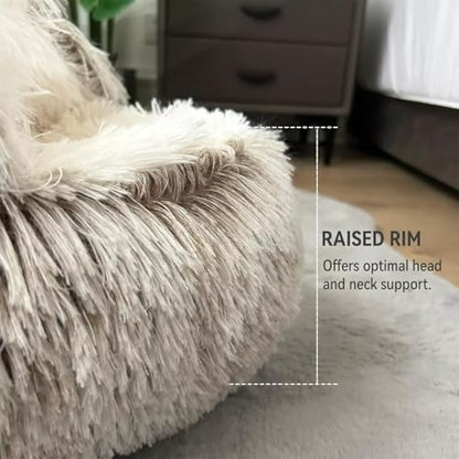 Cat Bed Round Fluffy Hooded Cat Bed Cave, Anti-Anxiety Cave Bed with Hooded Blanket, Cozy Cuddler Luxury Puppy Pet Bed, Anti-Slip Bottom and Machine Washable (Khaki, Medium) - color: Khaki, size: Medium