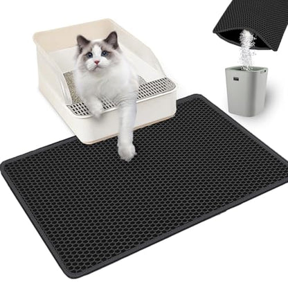Cat Litter Mat Double Layer Litter Trapping Mat Kitty Litter Box Mat 23.4x14.7 inch Water Proof Cat Litter Catching Mat - color: Black, size: 23.4 X 14.7 Inches