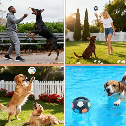 The Mellow Dog Calming Ball with Handle, Strong and Durable Interactive Football Shape Balls, Dogs Football Toy for Water Play,Training & Outdoor Games (With Squeaky Tennis Ball Inside) (White)
