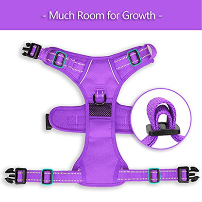 PoyPet No Pull Dog Harness, No Choke Reflective Dog Vest, Adjustable Pet Harnesses with Easy Control Padded Handle for Small Medium Large Dogs(Purple Matching Trim,XS) - color: Purple(Matching Trim), size: XS