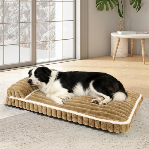 Comfort Dog Beds for Extra Large Dogs,Dog Bed with Removable Washable Cover, Deluxe Plush Dogs Bed for Crate with Pillow, Anti-Slip Pet Mat Mattress for Kennel with Durable Zipper(Brown,XL) - color: Brown, size: X-Large