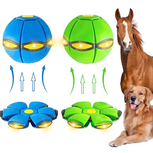 2PCS Magic Bouncing Ball, Magic Meta - Ball, Children's Magic Bouncing Balls, Doggy Disc Ball, Flying Saucer Ball, Parent-Child Interaction with Lights for Indoor & Outdoor Play Green and Blue