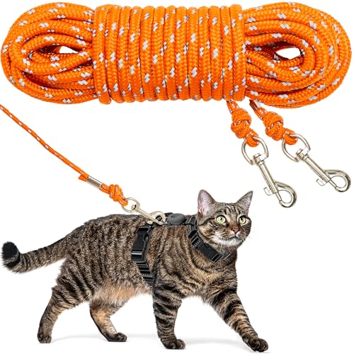 Reflective Cat Leash, 15ft Escape Proof Walking Lead Yard Long Leash, Extender Leash Training Playing Outdoor for Cats Puppy Kitten Small Dogs Rabbit Small Animals - color: Orange, size: 15ft