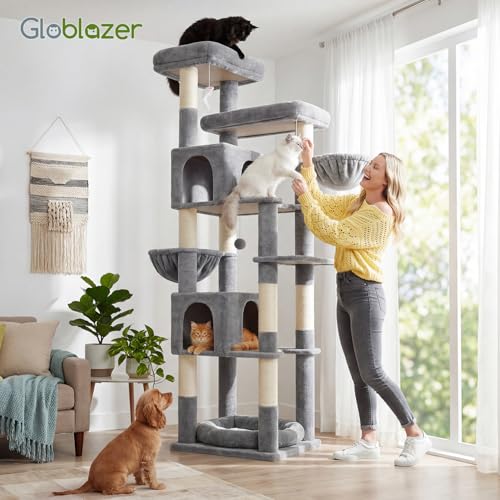 Globlazer Heavy Duty Cat Tree, 81 inch Extra Large Cat Tree for Indoor Cats Large Adult, Sturdy Cat Tower with 8 Scratching Post, 2 Cat Condos, 2 Platform, S81C, Light Grey - color: Light Grey