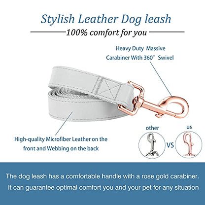 Dog Collar and Leash Set.Soft and Easy to Clean Vegan Leather with Rose Gold Metal Buckle for Small Medium Large Dogs (Grey, M(13.8"-19.7")) - color: Grey, size: M