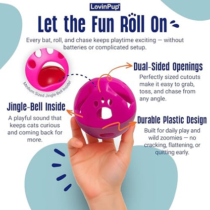 Large Cat Ball Toy with Bell – Interactive Rolling Design for Active Play – Sturdy Plastic Cat Toy Ball that Stays Visible During Play – Blue 1 Pack for Cats, Kittens, and Small Pets - color: Blue - 1 Pack
