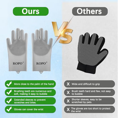 ROPO silicone gloves for pet grooming, multi-functional gloves for pet hair shedding, bathing, and massage (Grey) - color: Grey