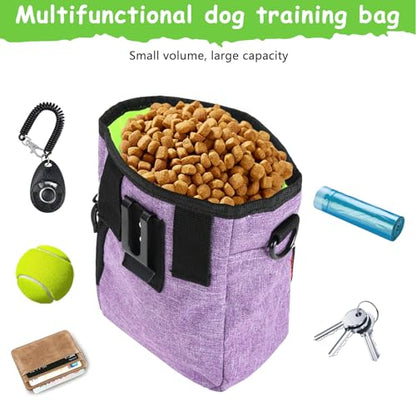 kissleaf Dog Treat Pouches for Pet Training with Magnetic Closure Treat Pouches for Pet Training,Large Dog Treat Training Pouch and Dog Clicker,Training Treat Pouch Built-In Poop Bag Dispenser-Purple. - color: Purple