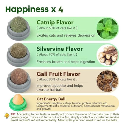 Potaroma Catnip Silvervine Balls 4 Pcs Extra Cat Energy Ball, Edible Kitten Lick, Teeth Cleaning Dental Chew Wall Treats for All Breeds (Grey) - color: Grey