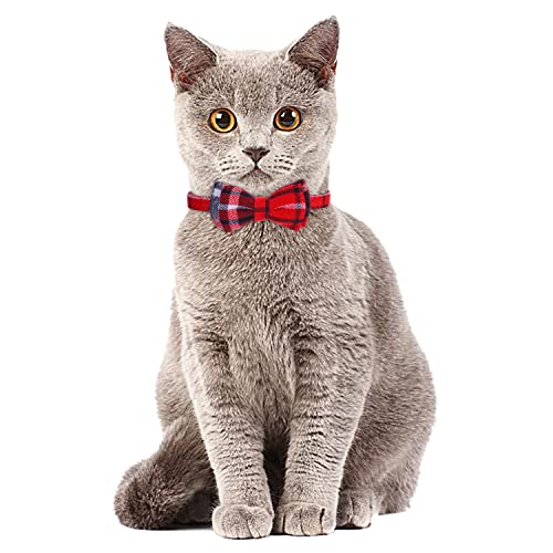 Faleela 2 Pack/Set Cat Collar with Cute Bow Tie and Bell,Breakaway Plaid Shirt Collar for Kitty Adjustable Safety - color: 2023new-Red