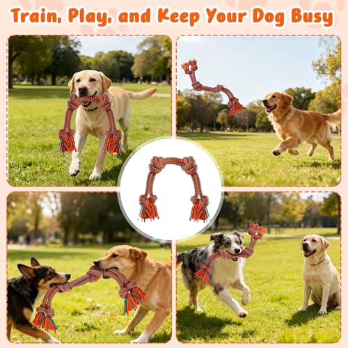 Interactive Dog Rope Toy for Large & Medium Dogs – Durable Tug of War Toy for Training, Boredom Relief & Teeth Cleaning, Safe Ultra-Fiber Chew Toy for Daily Play (Large) - size: Large