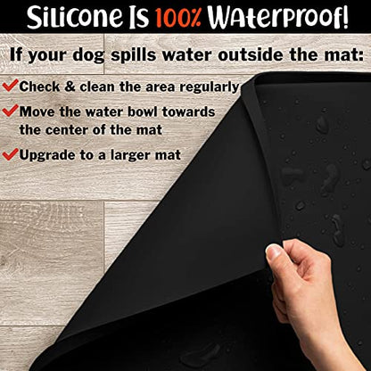 DogBuddy Dog Food Mat Waterproof Silicone Pet Feeding Mat for Dogs, Non-Slip, Easy to Clean, Black - color: Black, size: L: 24" x 16"