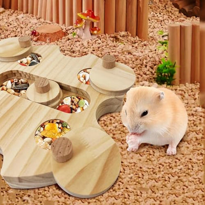 Hamster Foraging Toys Boredom Breaker Pet Rat Foraging Toys Bunny Puzzle Toys for Rabbits Interactive Bunny Toys Wooden Hamster Enrichment Toys for Guinea Pig Chinchillas Small Rodents,6-Hole