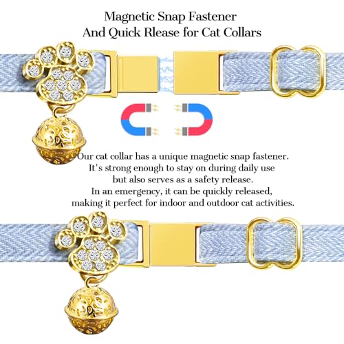 Personalized Breakaway Cat Collars - Magnetic Buckle, Bell - Safety Quick Release, Customized for Girls & Boys Cats- (Herringbone-Sky Blue) - color: Herringbone-Sky Blue