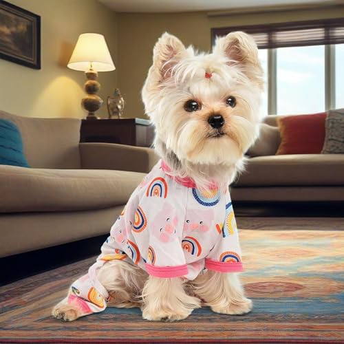 Dog Pajamas for Small Dogs, Soft Thin Pjs Jammies Cat Doggie, Summer Pet Cute Puppy Clothes Outfits Dogs Boy Girl(Rainbow Pig,XS) - color: Rainbow Pig, size: X-Small (Chest 11.8 in)
