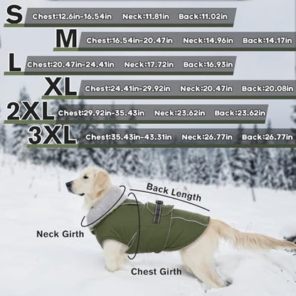 Lelepet Warm Dog Coat Reflective Fleece Vest Waterproof Dog Jacket with Adjustable Buckle Hook & Loop Windproof Cold Weather Coats for Small Medium Large Dogs, Army Green, S - color: Army Green, size: S
