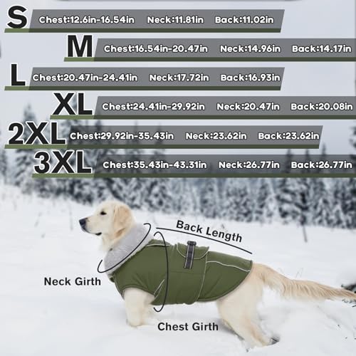 Lelepet Warm Dog Coat Reflective Fleece Vest Waterproof Dog Jacket with Adjustable Buckle Hook & Loop Windproof Cold Weather Coats for Small Medium Large Dogs, Army Green, M - color: Army Green, size: M
