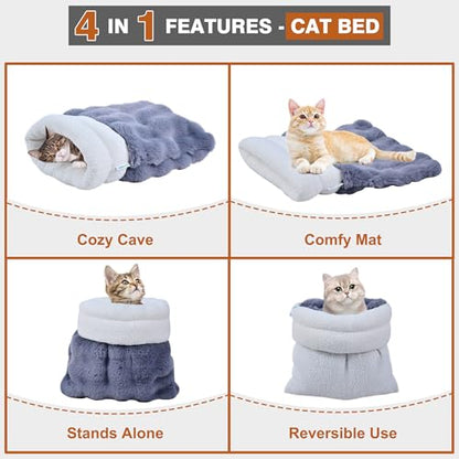 4 in 1 Self Warming Burrow Cat Bed, Pet Hideway Sleeping Cuddle Cave (Style2- Gray) - color: Style- Gray