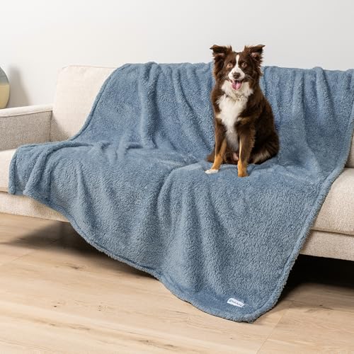 PetAmi Fluffy Waterproof Dog Blanket for Couch and Bed, Reversible Sherpa Pet Throw, Pee Proof Furniture Protector Sofa Cover, Washable Cat Blanket for Medium Large Dogs and Cats (Dusty Blue, 60x80) - color: Dusty Blue, size: X-Large (60x80)